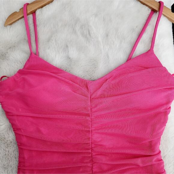 NEW Bebe Hot Pink Ruched Stretch Mini Dress - Picture 13 of 13